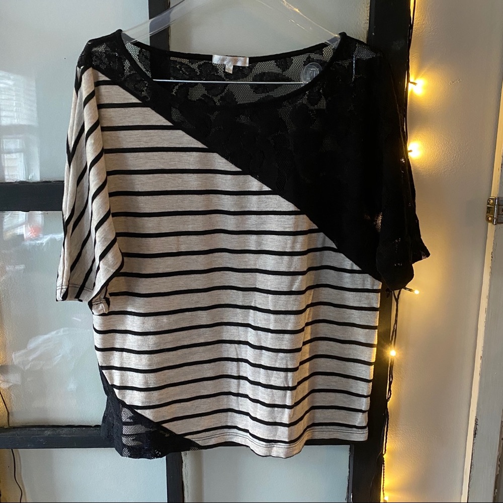 JUST GINGER Striped and Lace Top